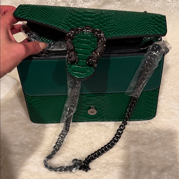 Faux Keather Green Snake Print Satchel Handbag Brand New - Picture 7 of 9